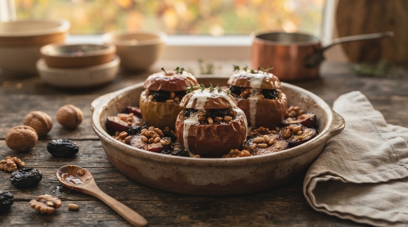 Appels met pruimen en noten uit de oven