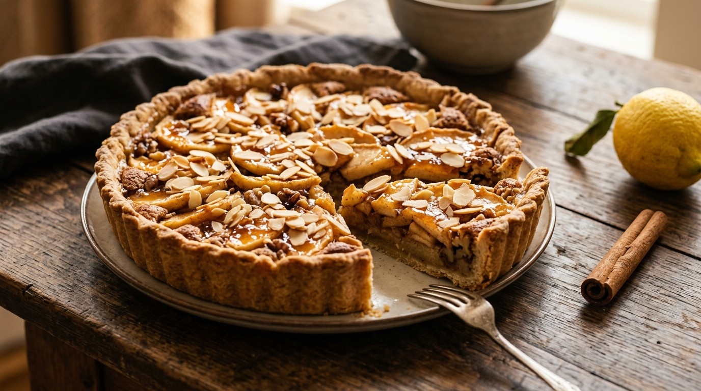 Appeltaart met Abrikozenjam en Amandelspijs