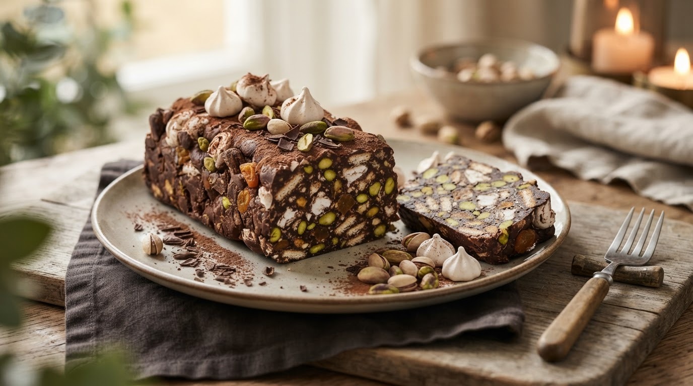Arretjescake met pistachnoten en schuimpjes