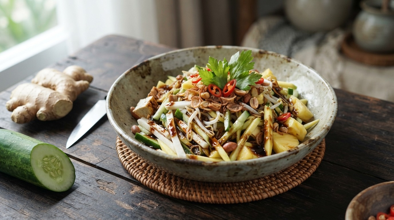 Asinan sapudi (gemende groente en fruit in ketjapsaus)
