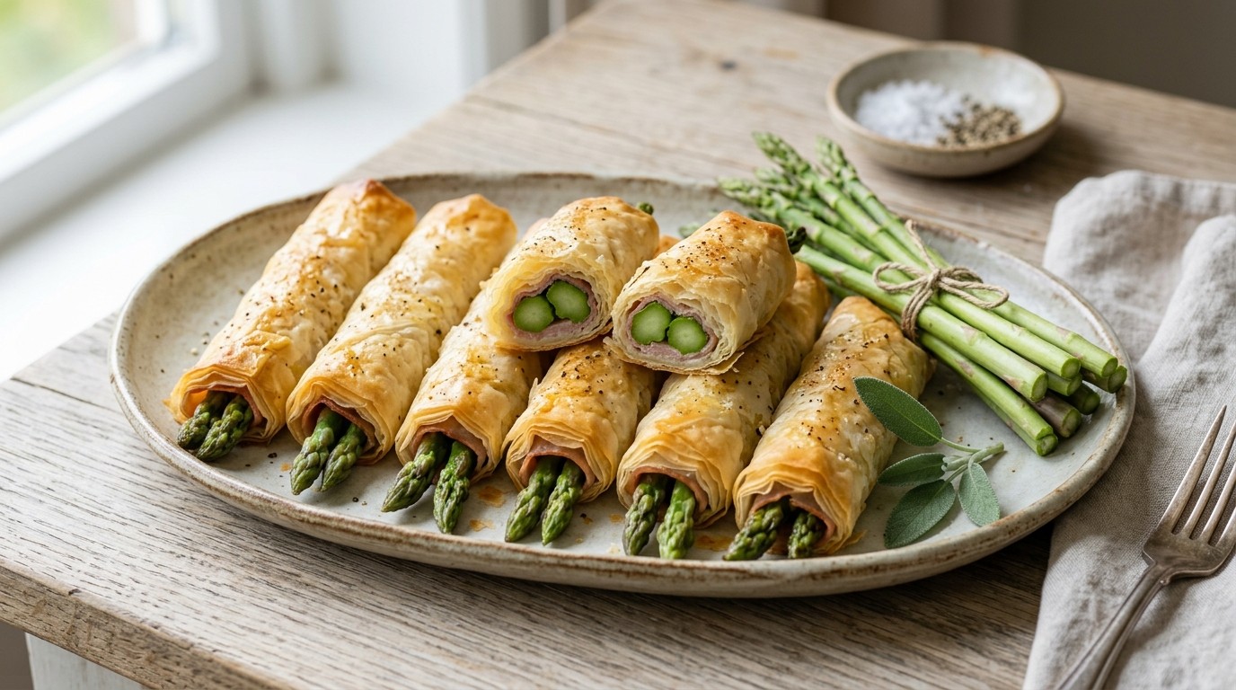 Asperge-hamrolletjes in Filodeeg