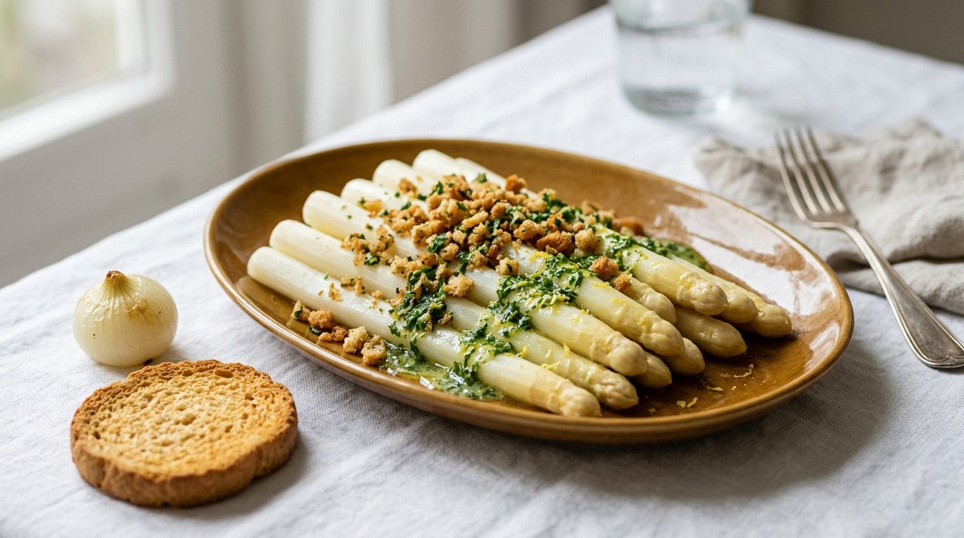 Asperges met Gebakken Beschuit -peterseliesaus