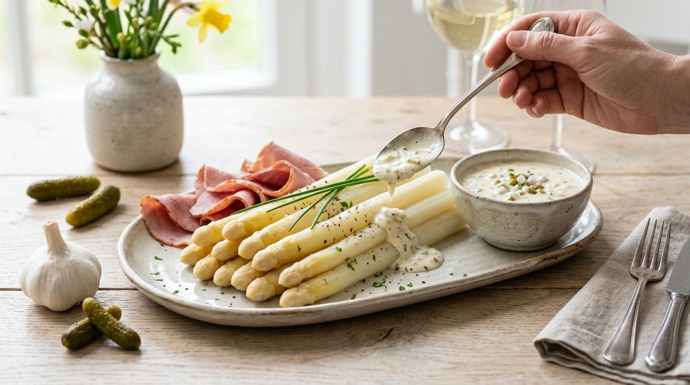 Asperges met lekkere knoflooksaus