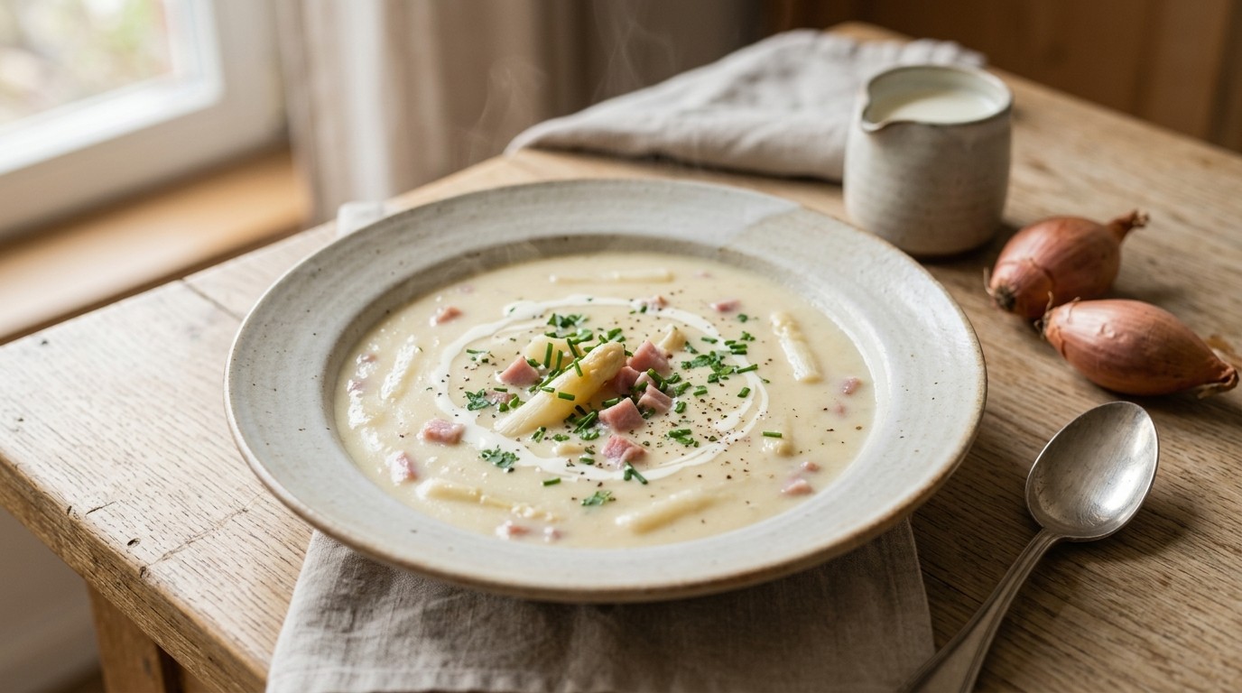 Aspergesoep met casselerrib