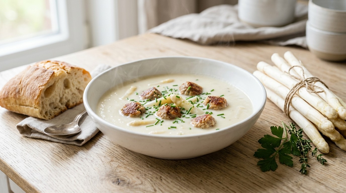 Aspergesoep met Gehaktballetjes en Ciabatta