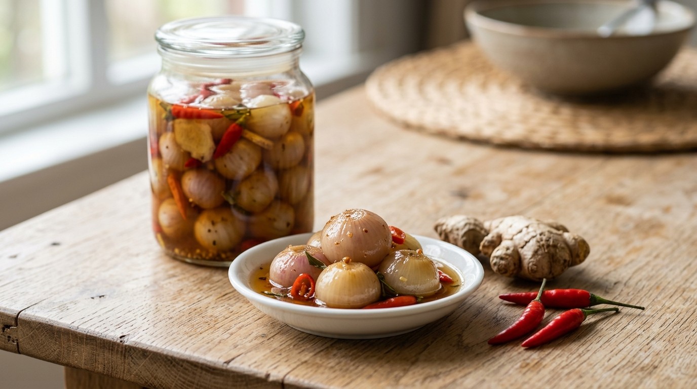 Atjar Bawang Timor (zilveruitjes op Zuur)