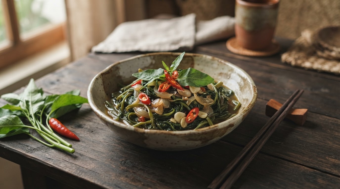 Atjar kangkung (zoet zure waterspinazie)