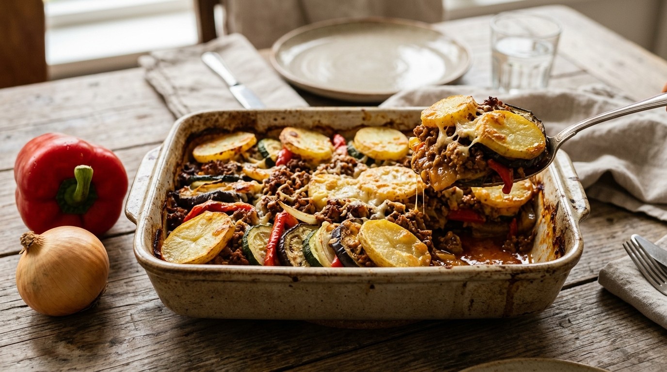 Aubergine-courgetteschotel met Gehakt