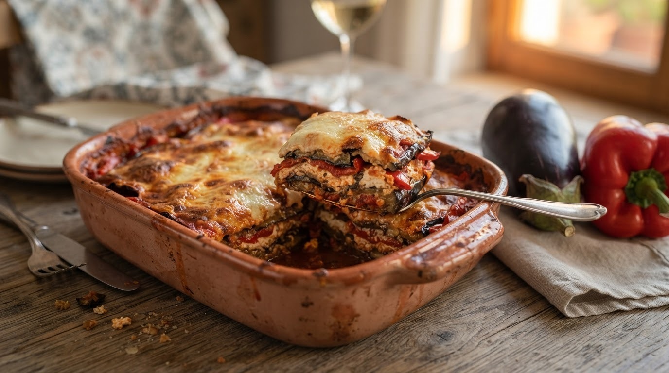 Aubergine-paprikaschotel in de oven