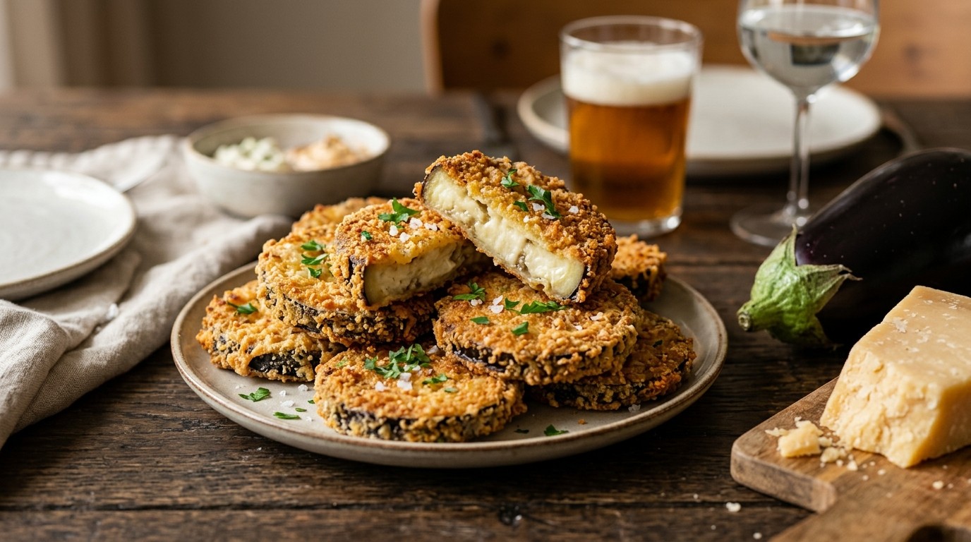 Aubergineplakjes met een kaaskorstje