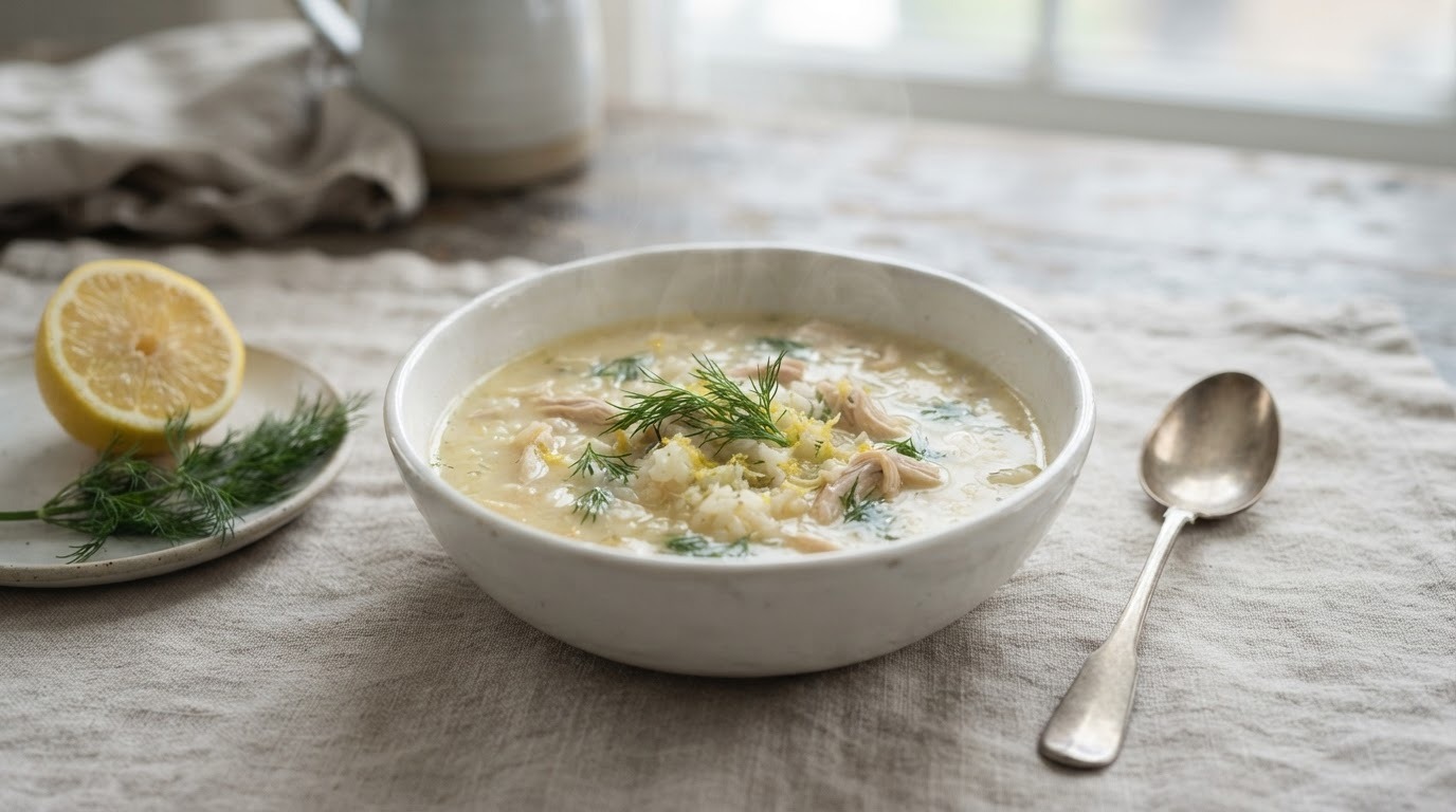 Avgolemono, griekse soep met ei en citroen