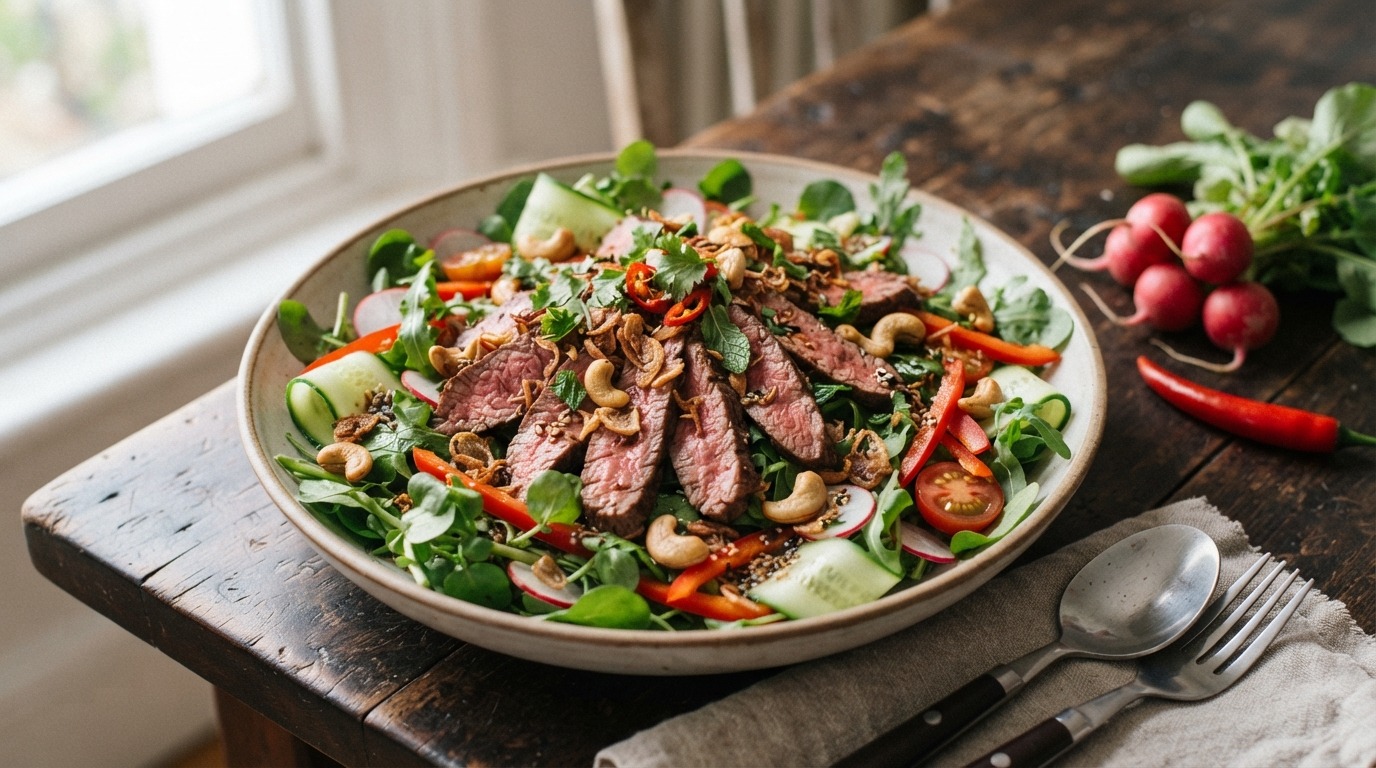 Aziatische salade met biefstukjes