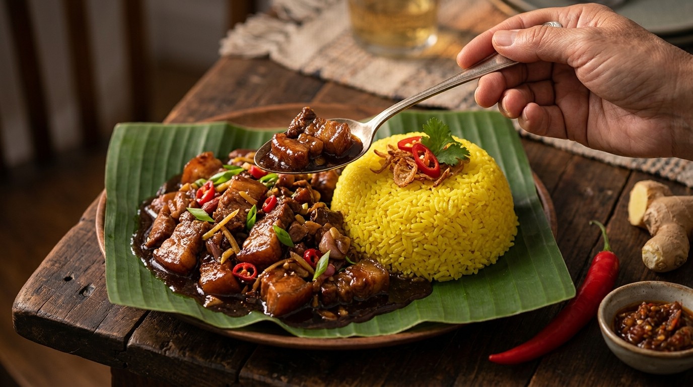 Babi ketjap met nasi koening
