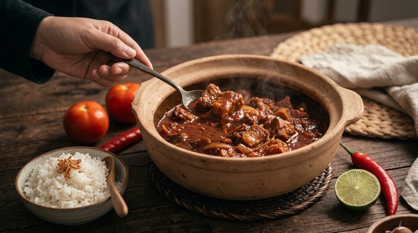 Babi Masak Habang (varkensvlees met Tomatensausje)