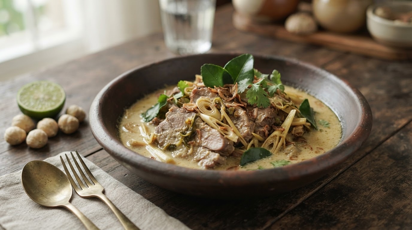 Babi masak kemirie (hamlapjes met kemirienoten)