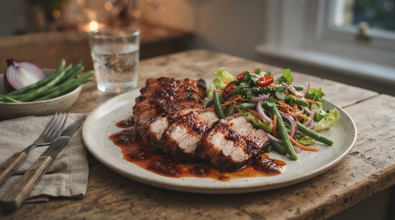 Babi pangang met atjar-sperziebonensalade