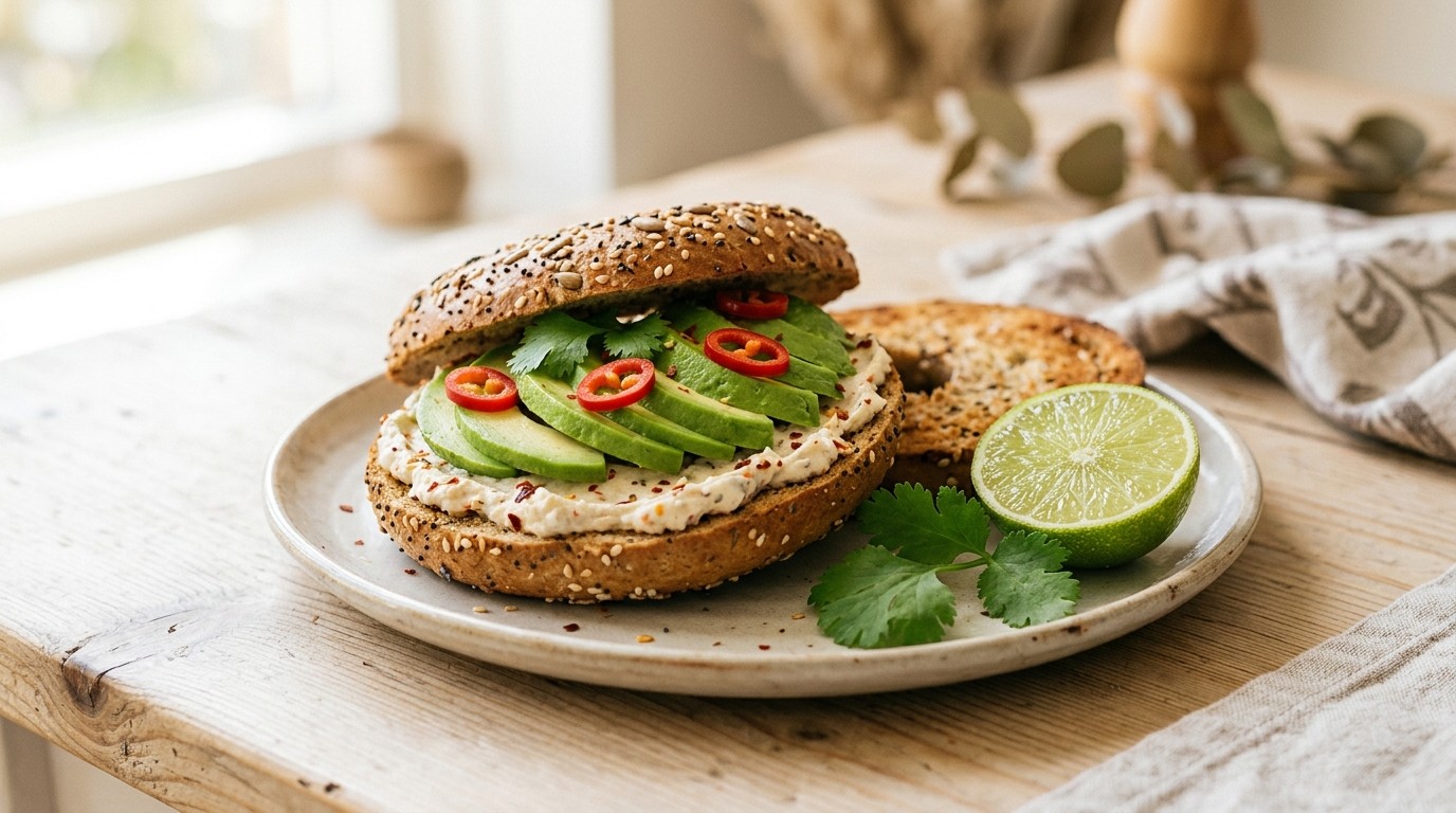 Bagel met Avocado en Chiliroomkaas