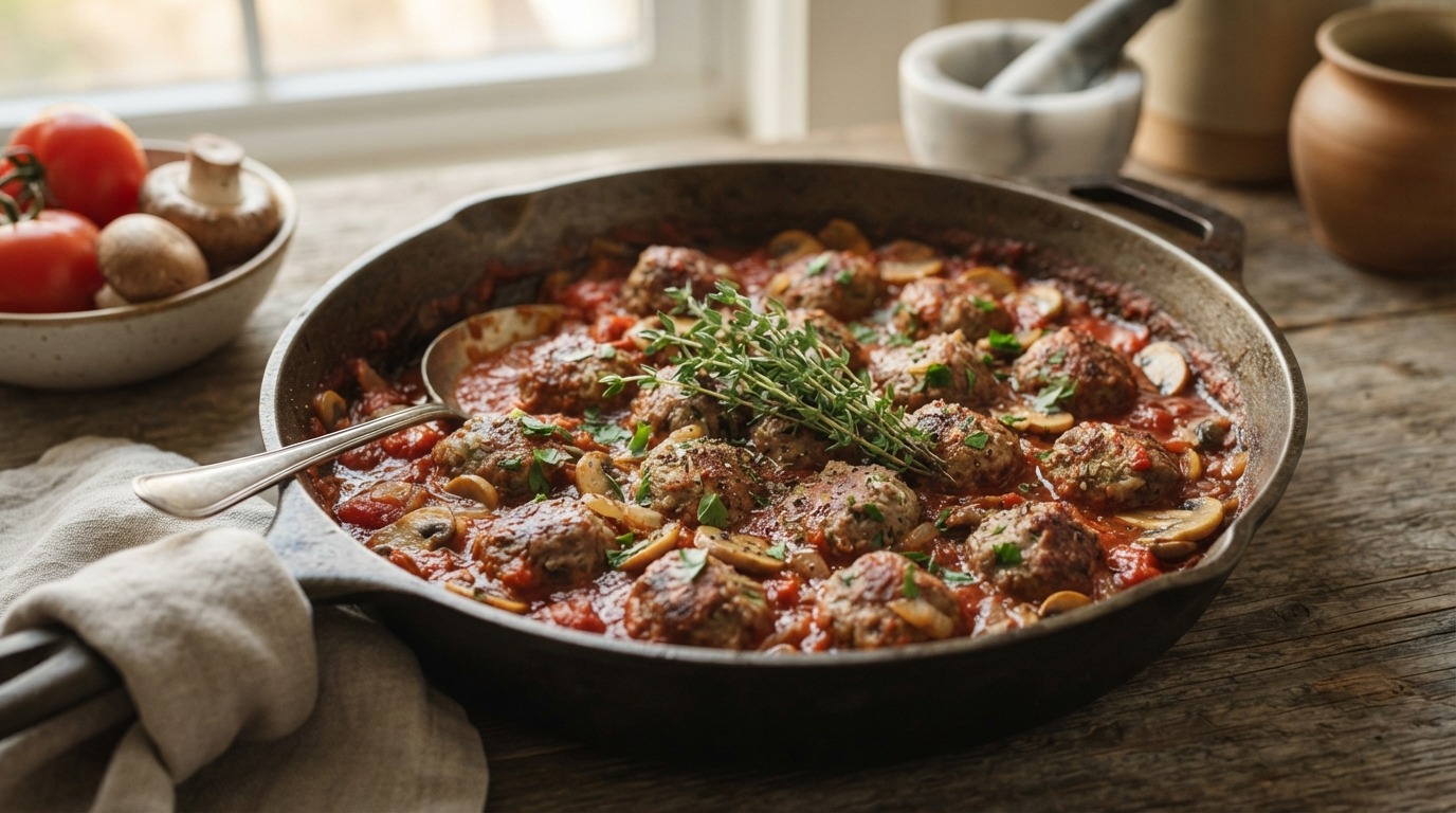 Balletjes in tomatensaus met champignons