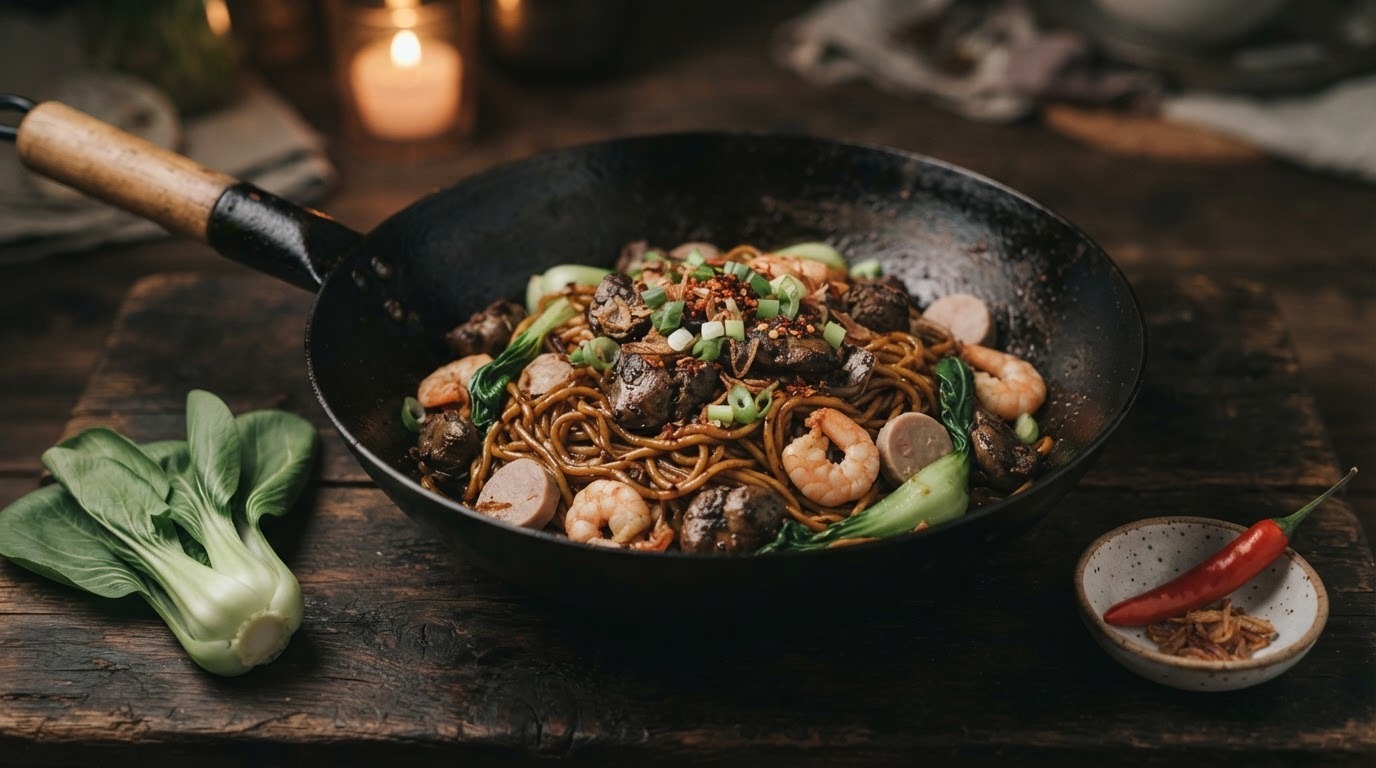 Bami Goreng Ajam Haïti (Mie met stevig gekruide kippenlever)