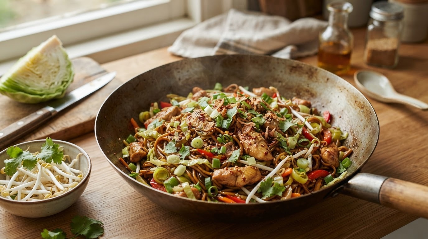 Bami met kipfilet en verse groenten