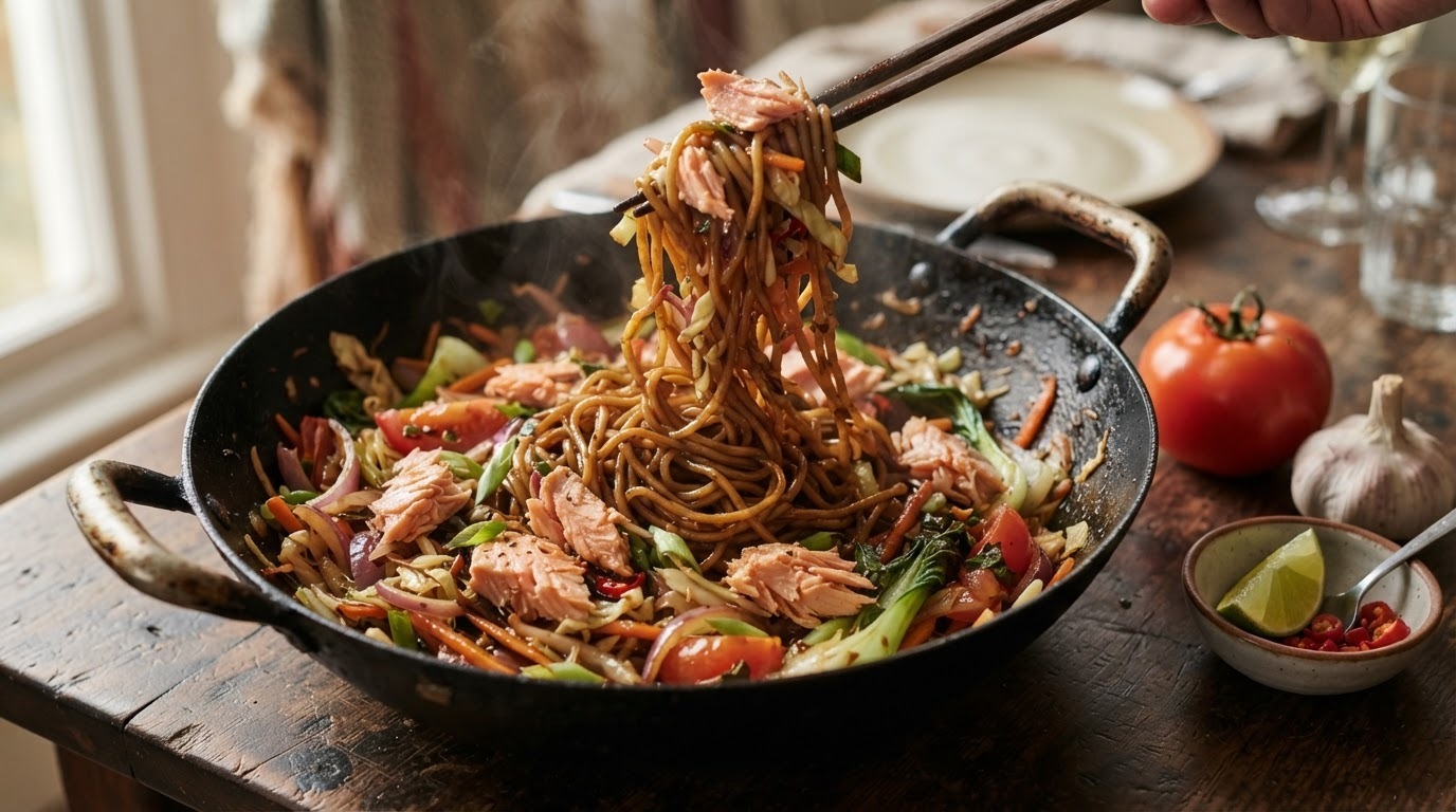 Bami met zalm