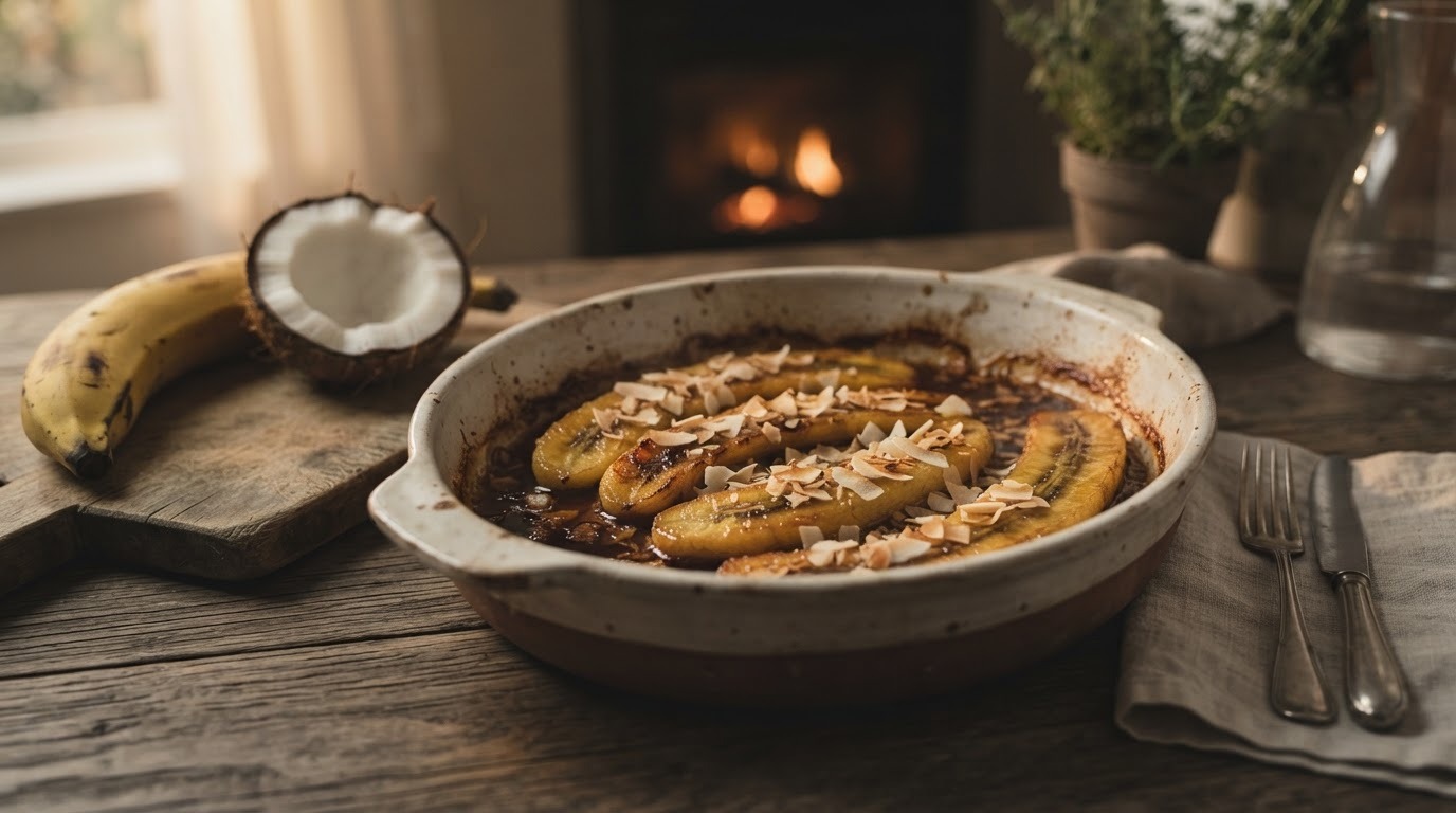 Banana coe coco na forno (bakbananen met kokos)