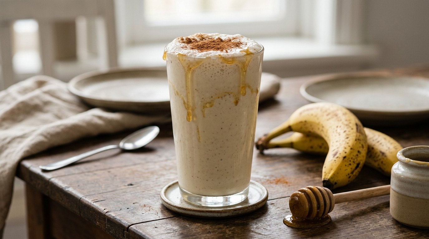 Bananenshake met honing en kaneel