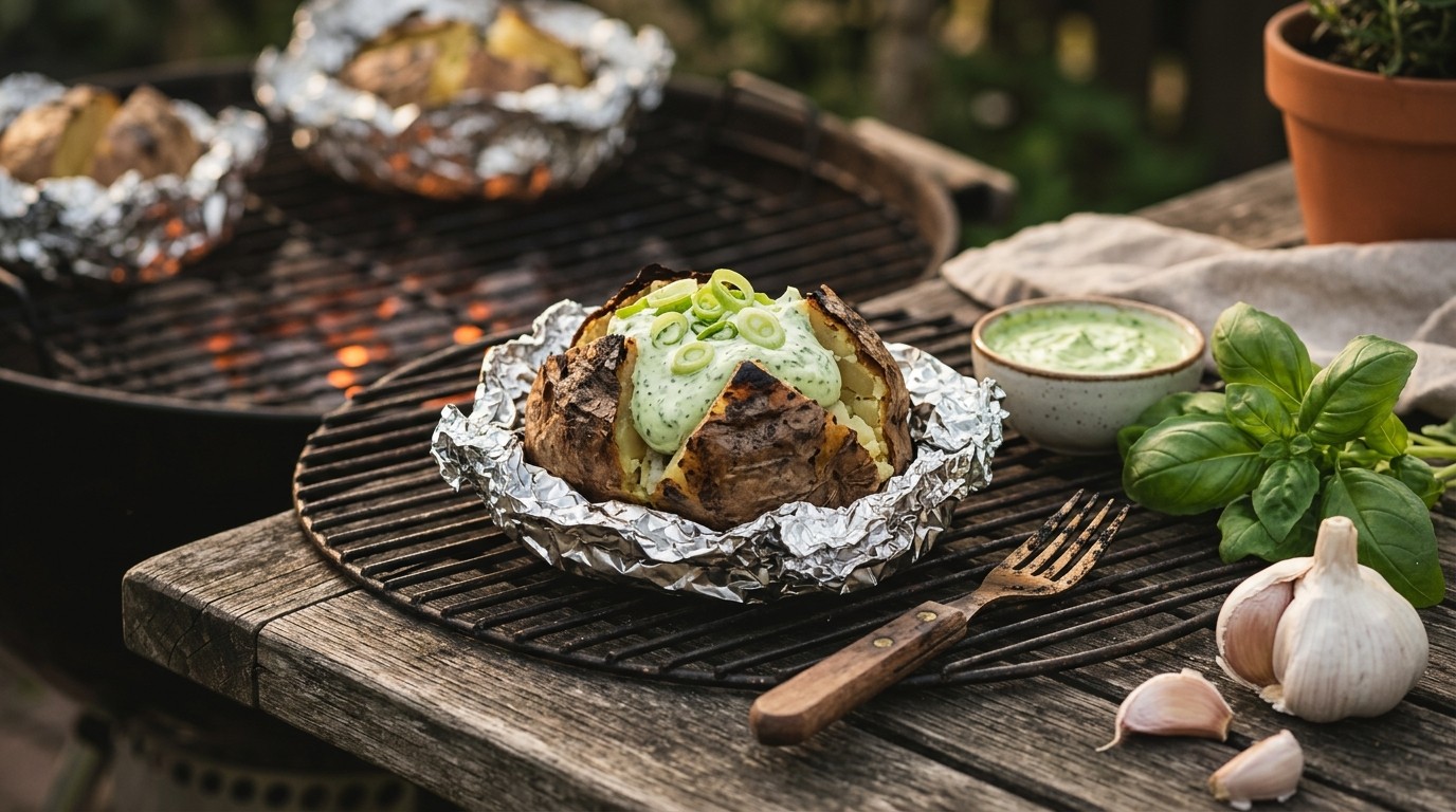 BBQ Aardappel gepoft met basilicum room