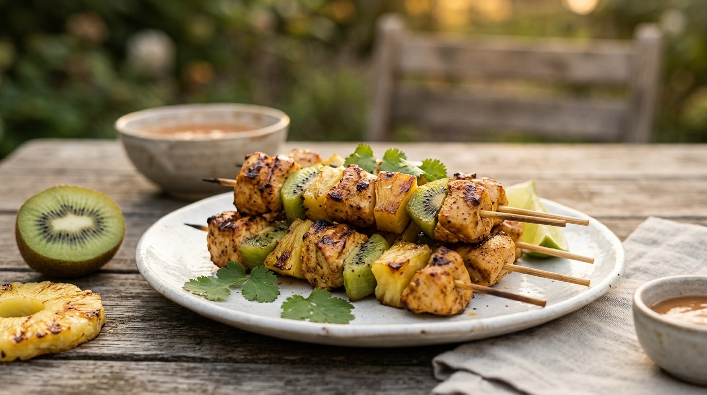BBQ Kipspies met ananas en kiwi