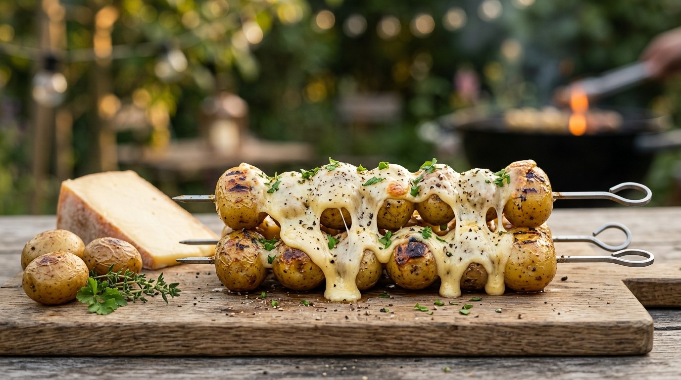 BBQ Spies van krieltjes met raclette