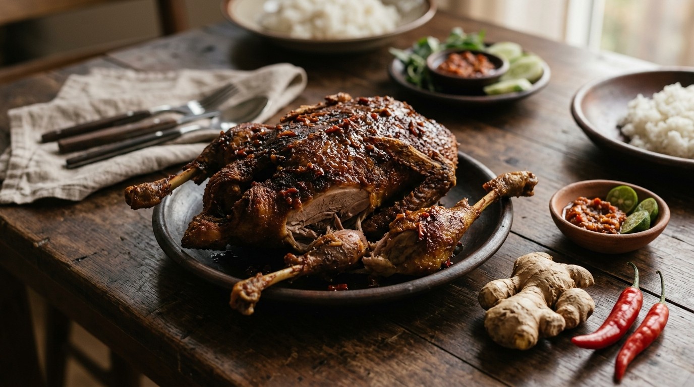 Bebek Goreng Empat (pittig Geroosterde Eend)