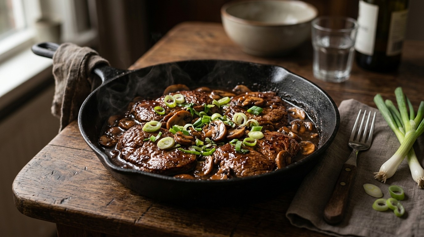 Bieflapjes met champignons