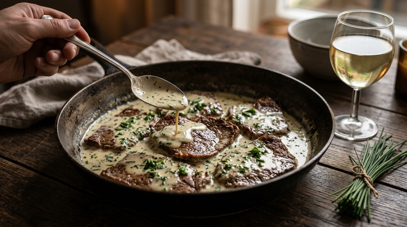 Bieflapjes met roomsaus