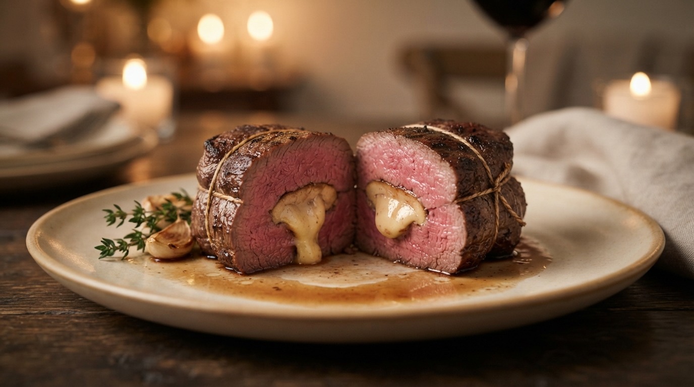 Biefstuk gevuld met foie gras van eend