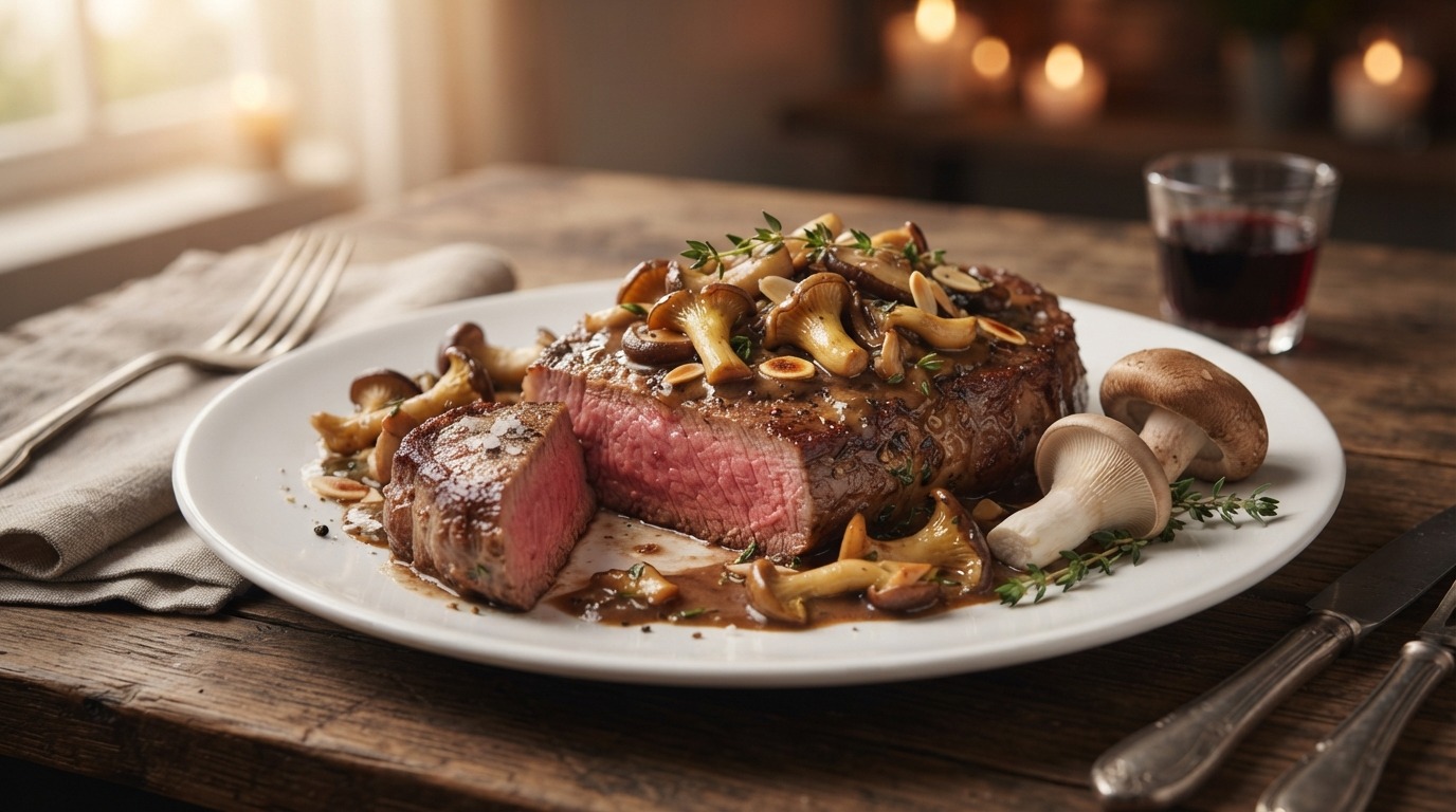 Biefstuk met paddestoelen