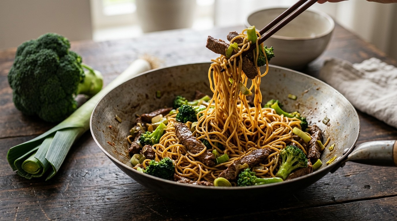 Biefstukreepjes met mie