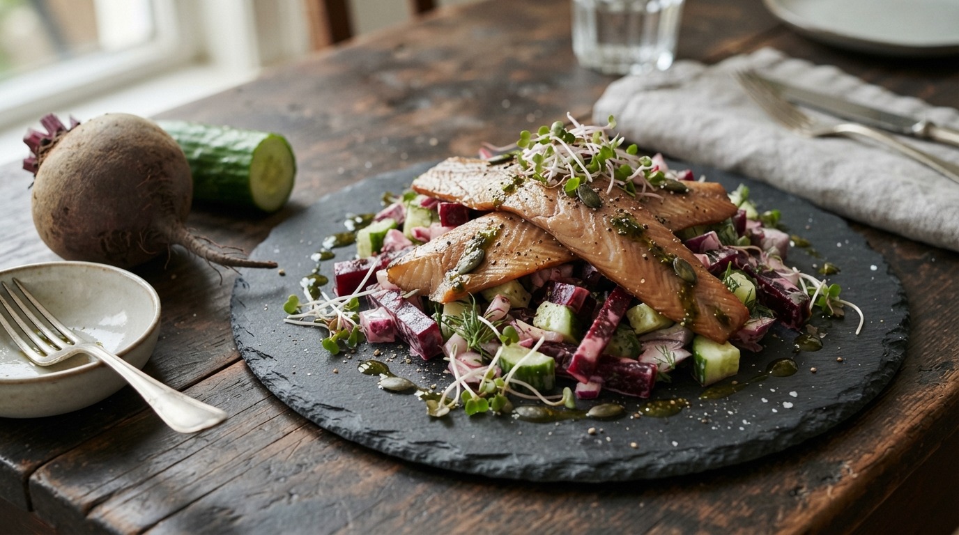 Bietensalade met gerookte haring