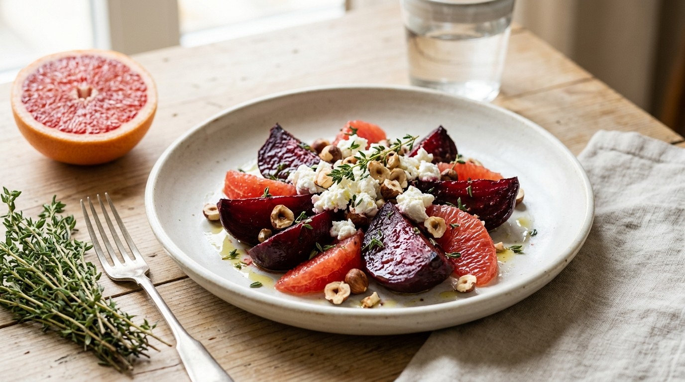 Bietensalade met Grapefruit, Tijm en Geitenkaas