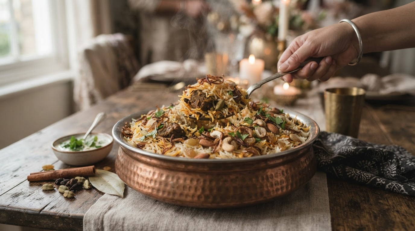 Biryani (rijst met heet gekruid vlees)