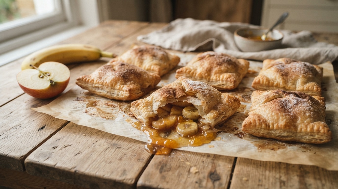 Bladerdeeg met appel, banaan en sinaasappelmarmelade