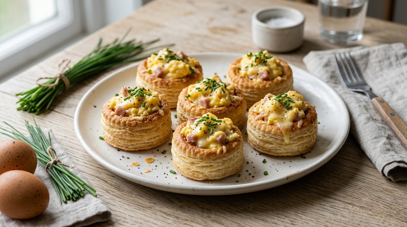 Bladerdeegbakjes met roerei