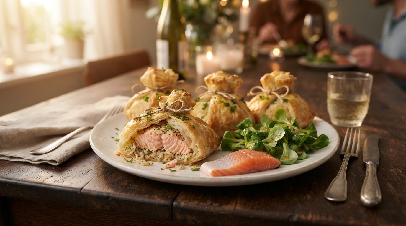 Bladerdeegpakketjes met zalm