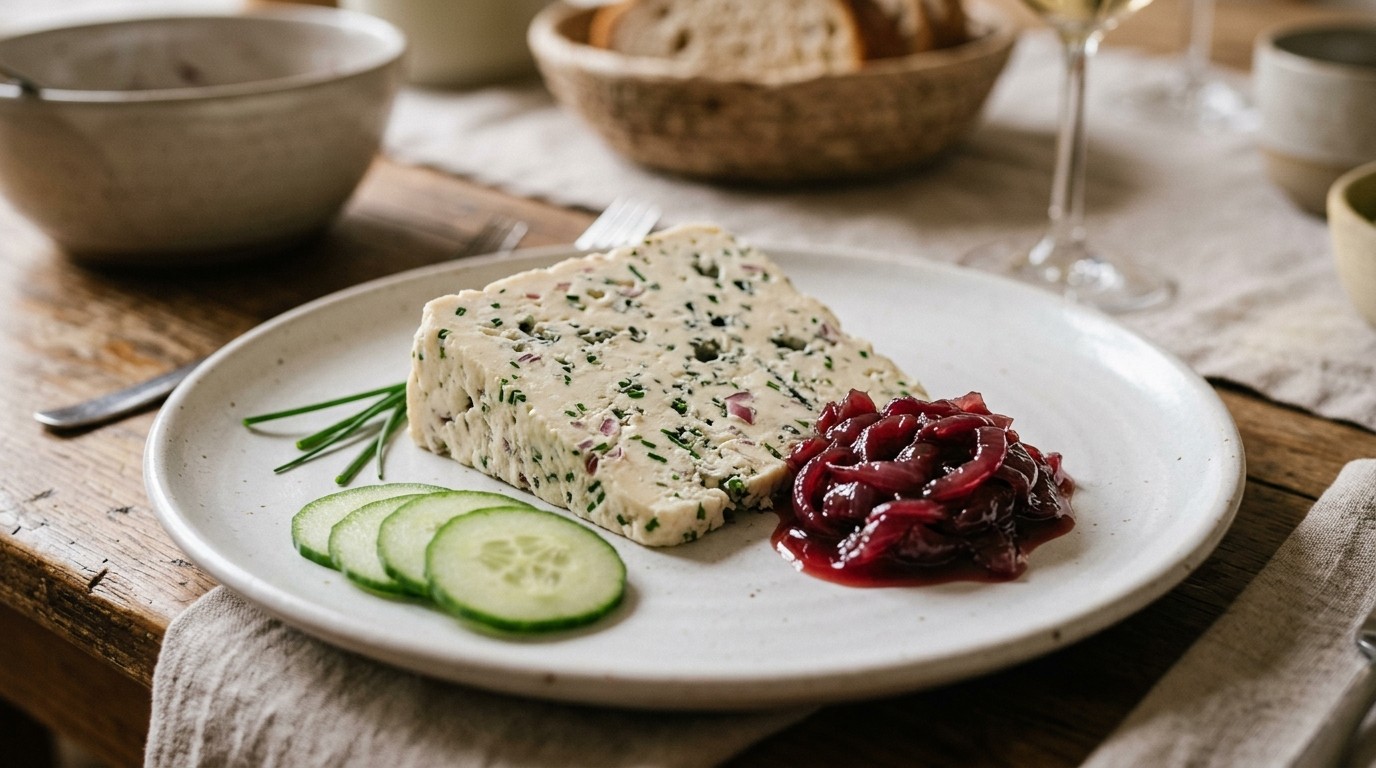 Blauw - kaas terrine met rode ui