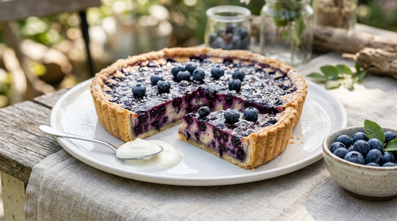 Blauwebessentaart met Crème Fraîche
