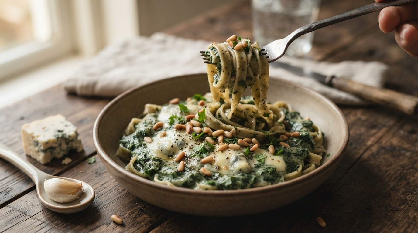 Blauwekaas-spinazie pasta