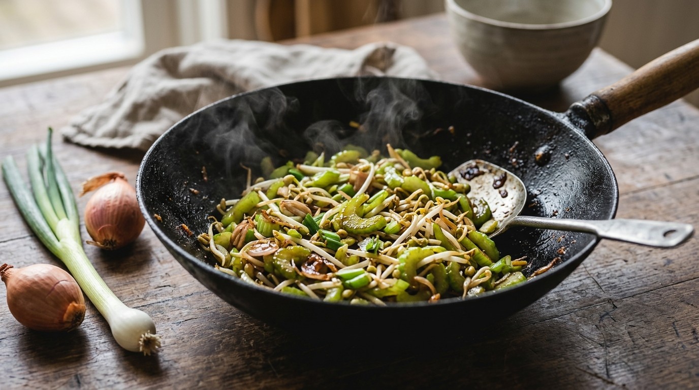 Bleekselderij met taugé