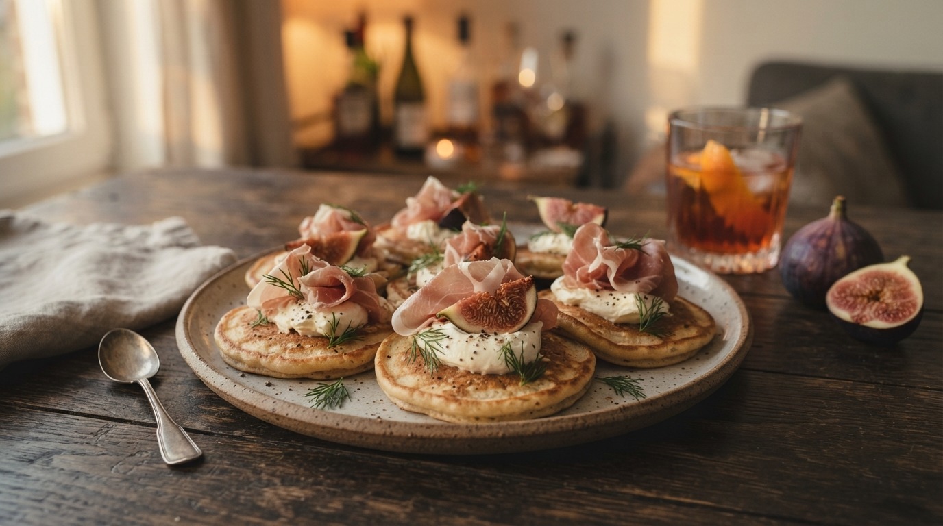 Blini's met ham en vijgen