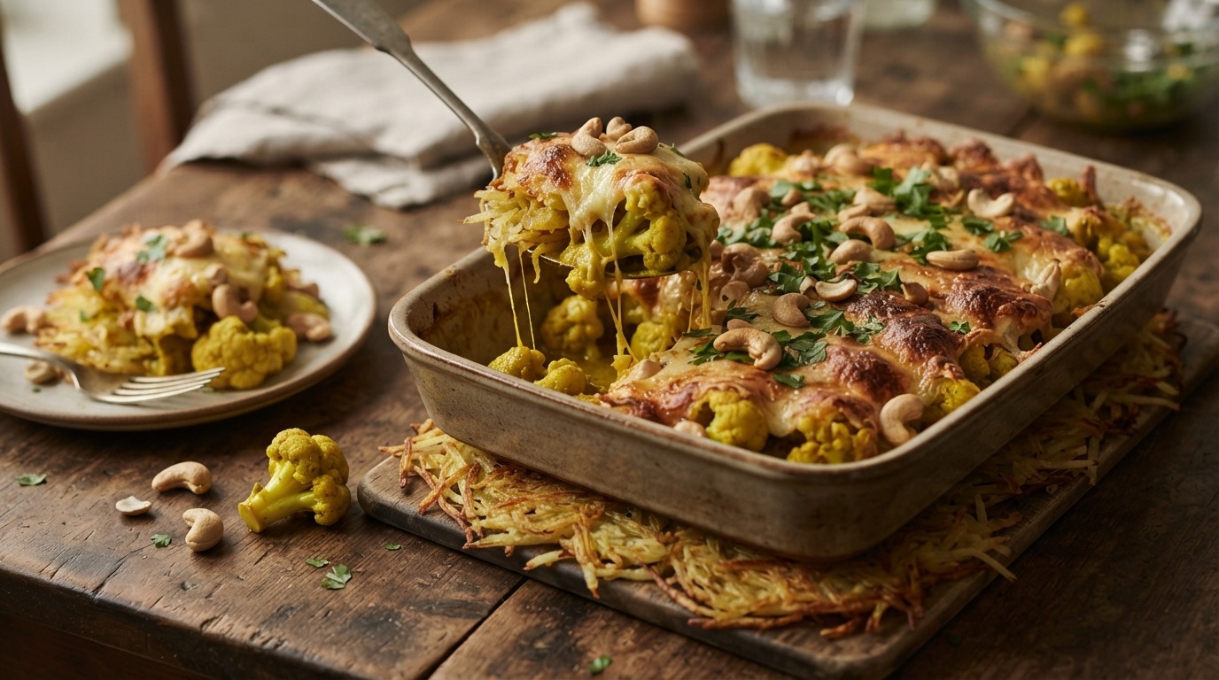Bloemkool kerrie cashewnoten schotel