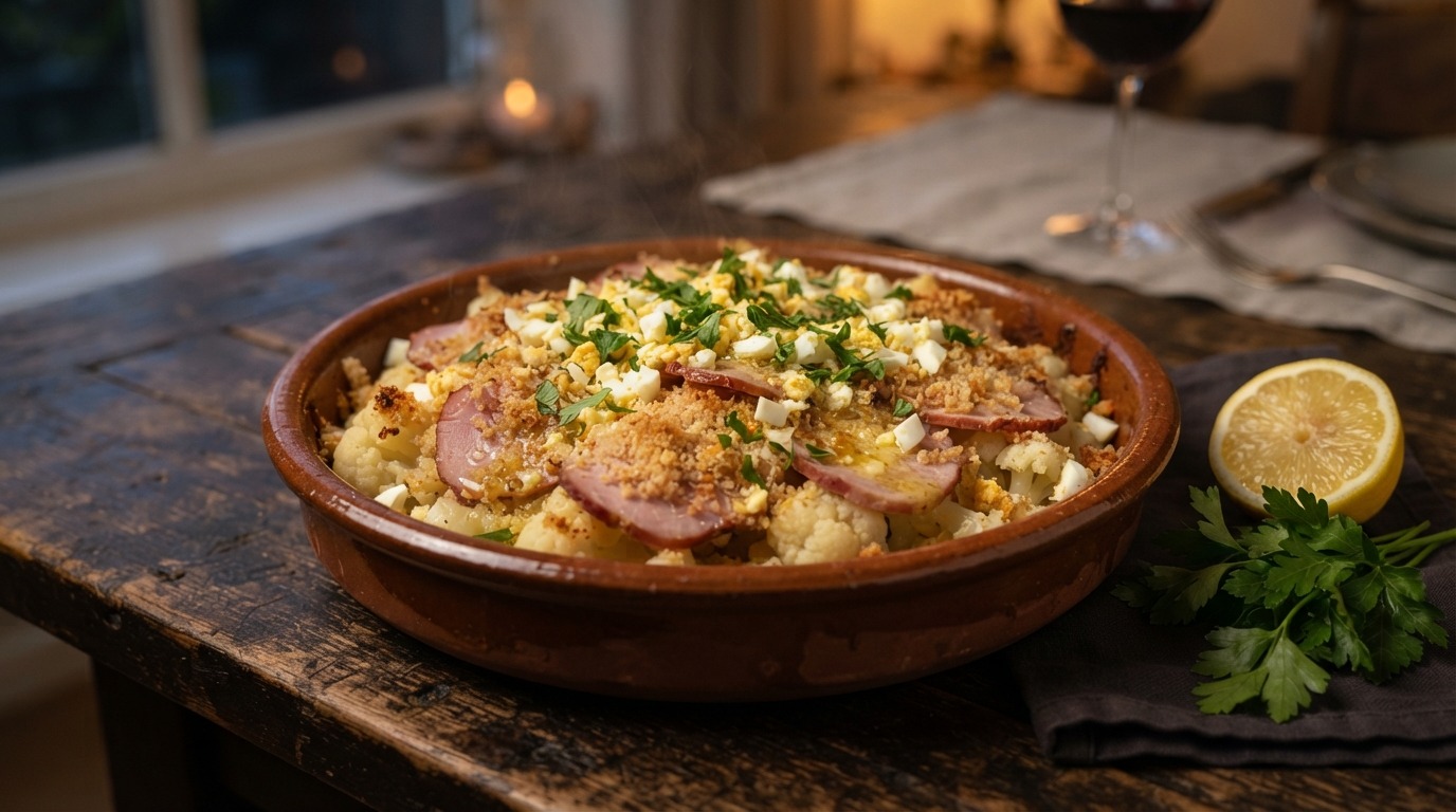 Bloemkoolschotel met casselerrib