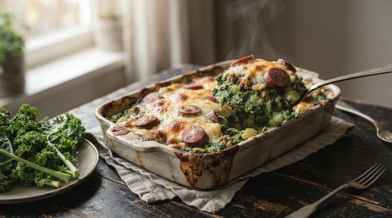 Boerenkool met worst ovenschotel
